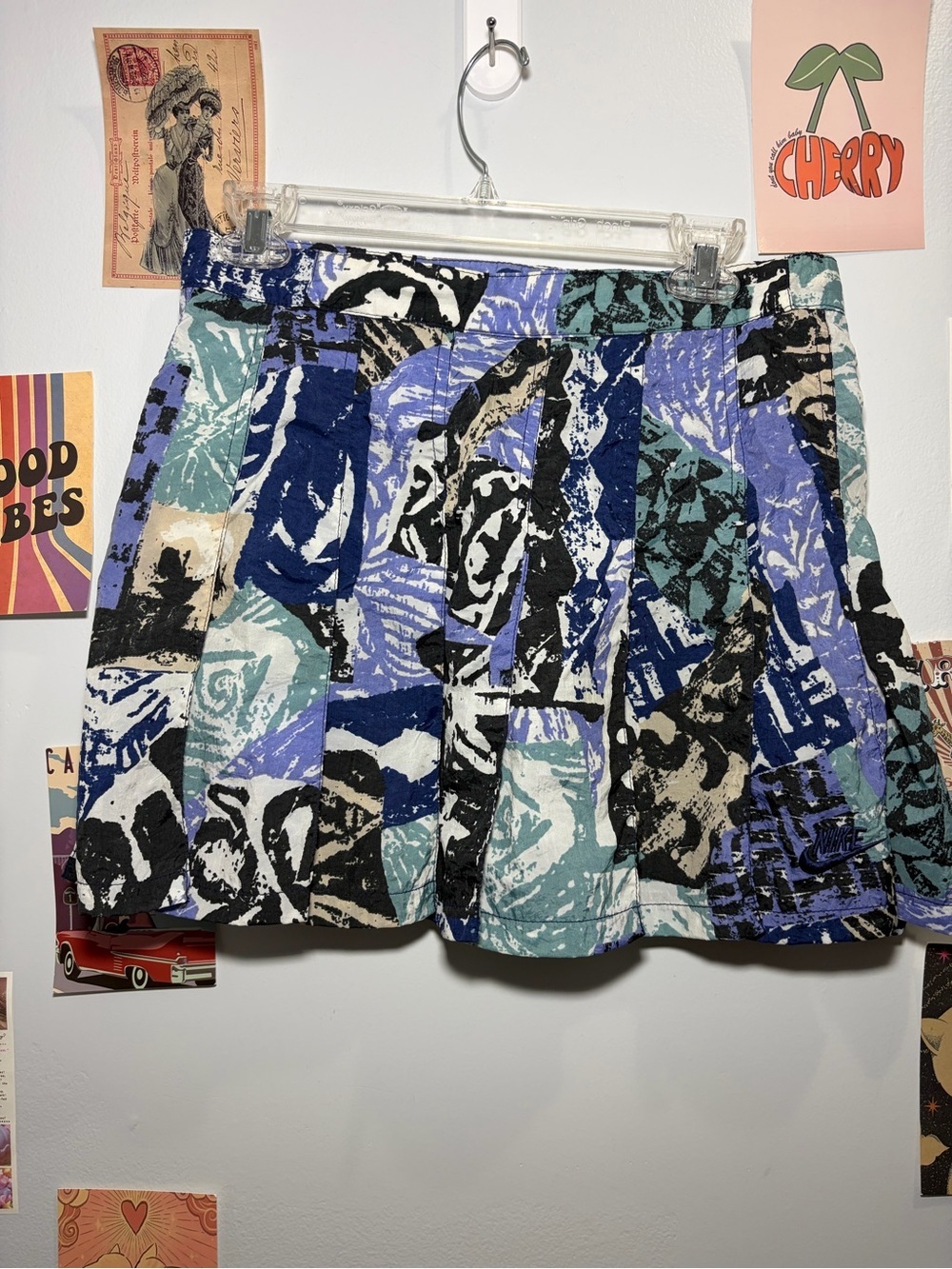 Nike Abstract Print Circle Skater Mini Skirt in Blue, Teal, Black, Cream